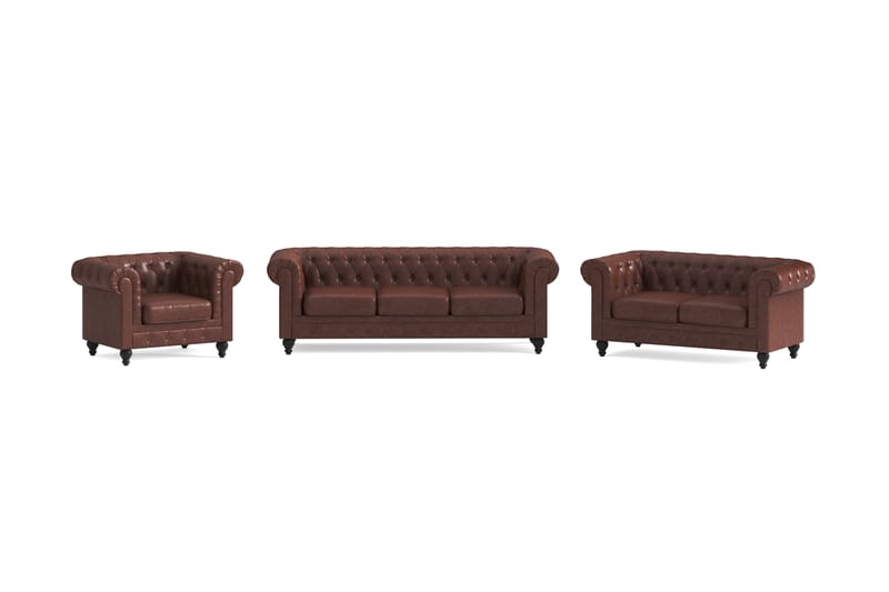 Chesterfield Lyx Sofagruppe 3-seter+2-seter+Lenestol - Brun - Møbler - Sofaer - Sofagrupper - Sofagruppe 3 2 1