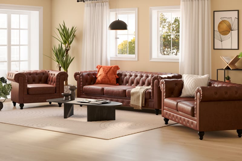 Chesterfield Lyx Sofagruppe 3-seter+2-seter+Lenestol - Brun - Møbler - Sofaer - Sofagrupper - Sofagruppe 3 2 1