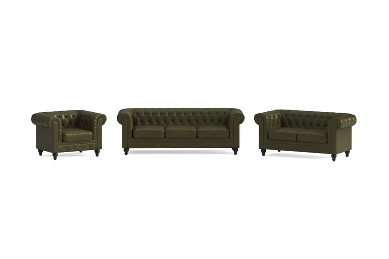 Chesterfield Lyx Sofagruppe 3-seter+2-seter+Lenestol - Grønn - Møbler - Sofaer - Sofagrupper - Sofagruppe 3 2 1