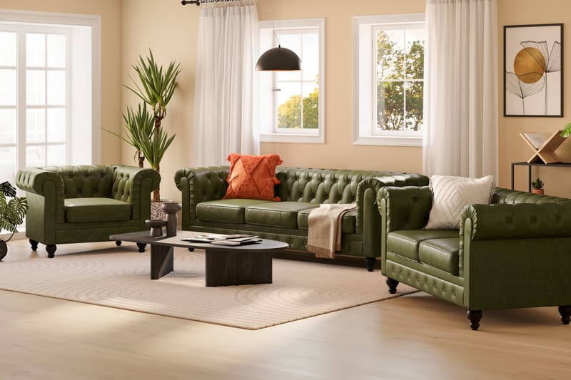 Chesterfield Lyx Sofagruppe 3-seter+2-seter+Lenestol - Grønn - Møbler - Sofaer - Sofagrupper - Sofagruppe 3 2 1