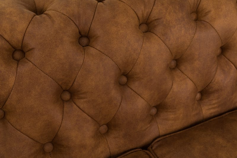 Chesterfield Deluxe Sofagruppe 3+2 Lærutseende - Cognac / Brun - Møbler - Sofaer - Sofagrupper - Chesterfield sofagruppe