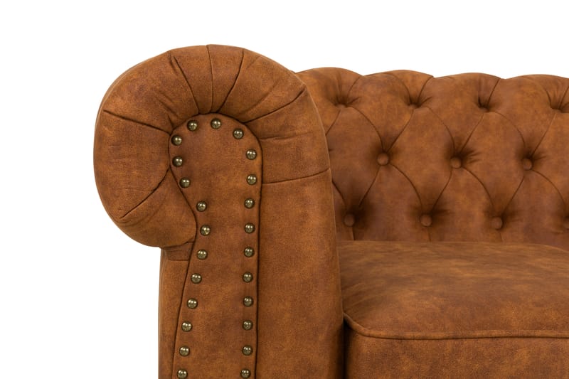 Chesterfield Deluxe Sofagruppe 3+2 Lærutseende - Cognac / Brun - Møbler - Sofaer - Sofagrupper - Chesterfield sofagruppe