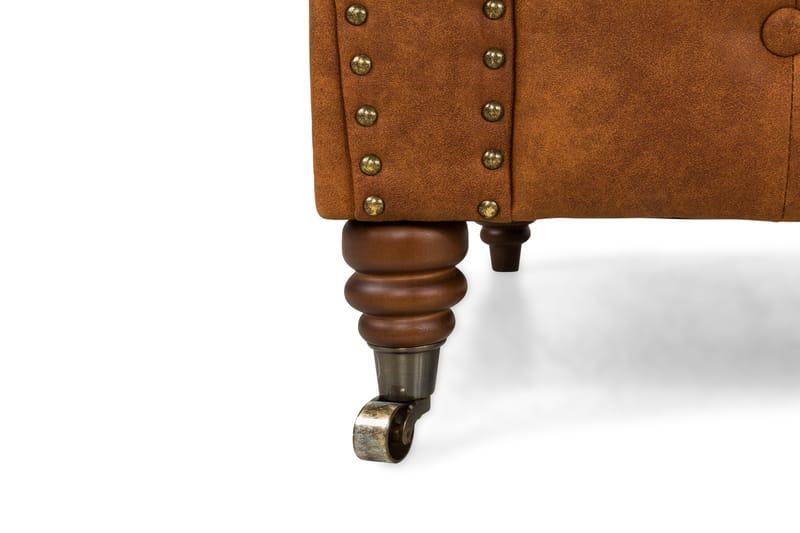 Chesterfield Deluxe Sofagruppe 3+2 Lærutseende - Cognac / Brun - Møbler - Sofaer - Sofagrupper - Chesterfield sofagruppe