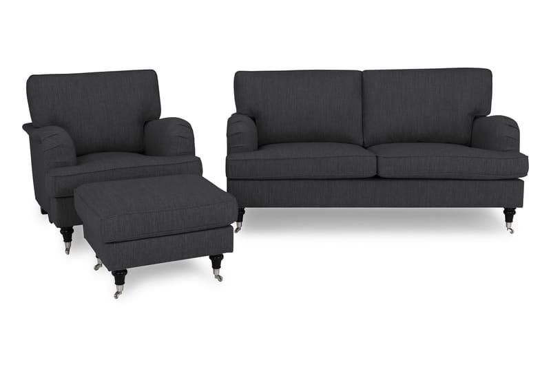 Howard Classic Sofagruppe 3-seter+Lenestol+Fotskammel - Antrasitt - Møbler - Sofaer - Sofagrupper - Chesterfield sofagruppe