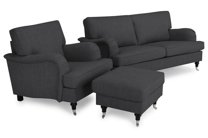 Howard Classic Sofagruppe 3-seter+Lenestol+Fotskammel - Antrasitt - Møbler - Sofaer - Sofagrupper - Chesterfield sofagruppe