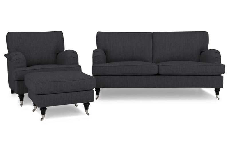 Howard Classic Sofagruppe 3-seter+Lenestol+Fotskammel - Antrasitt - Møbler - Sofaer - Sofagrupper - Chesterfield sofagruppe