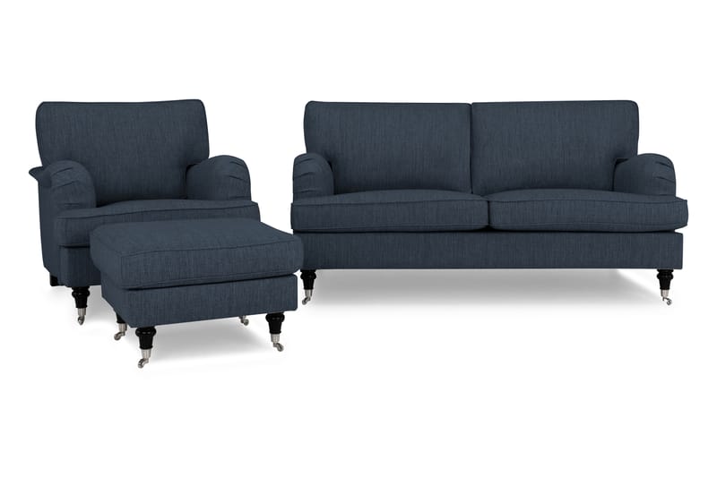 Howard Classic Sofagruppe 3-seter+Lenestol+Fotskammel - Mørkeblå - Møbler - Sofaer - Sofagrupper - Chesterfield sofagruppe