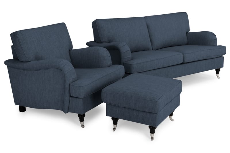 Howard Classic Sofagruppe 3-seter+Lenestol+Fotskammel - Mørkeblå - Møbler - Sofaer - Sofagrupper - Chesterfield sofagruppe