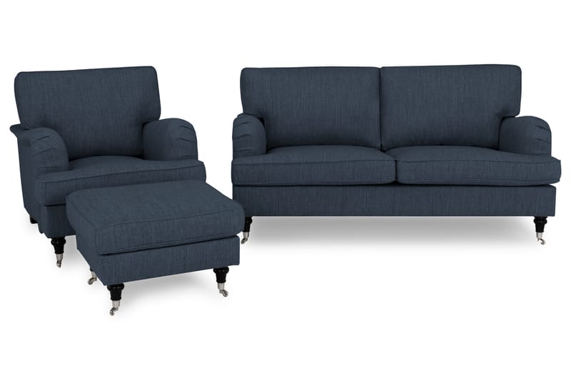 Howard Classic Sofagruppe 3-seter+Lenestol+Fotskammel - Mørkeblå - Møbler - Sofaer - Sofagrupper - Chesterfield sofagruppe