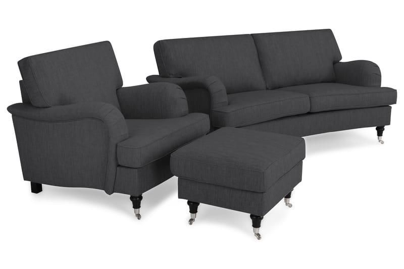 Howard Classic Sofagruppe Buet 2-seter+Lenestol+Fotskammel - Antrasitt - Møbler - Sofaer - Sofagrupper - Chesterfield sofagruppe