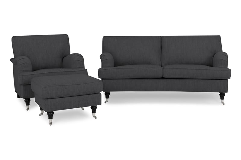 Howard Classic Sofagruppe Buet 2-seter+Lenestol+Fotskammel - Antrasitt - Møbler - Sofaer - Sofagrupper - Chesterfield sofagruppe