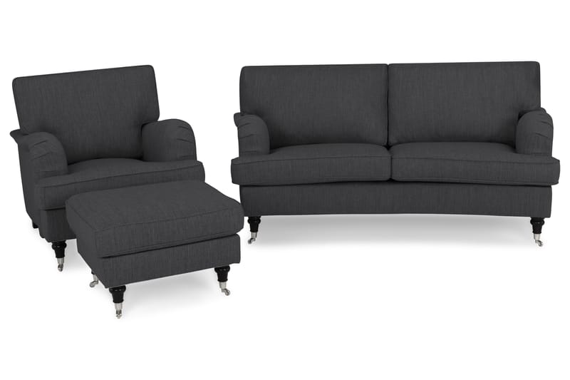 Howard Classic Sofagruppe Buet 2-seter+Lenestol+Fotskammel - Antrasitt - Møbler - Sofaer - Sofagrupper - Chesterfield sofagruppe