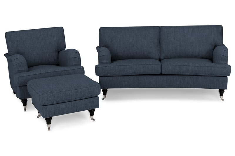 Howard Classic Sofagruppe Buet 2-seter+Lenestol+Fotskammel - Mørkeblå - Møbler - Sofaer - Sofagrupper - Chesterfield sofagruppe