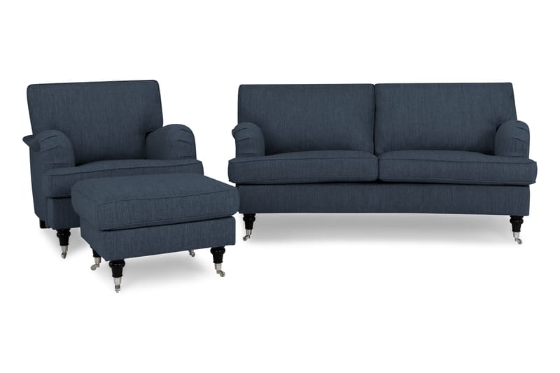 Howard Classic Sofagruppe Buet 2-seter+Lenestol+Fotskammel - Mørkeblå - Møbler - Sofaer - Sofagrupper - Chesterfield sofagruppe