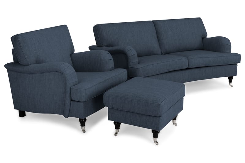 Howard Classic Sofagruppe Buet 2-seter+Lenestol+Fotskammel - Mørkeblå - Møbler - Sofaer - Sofagrupper - Chesterfield sofagruppe