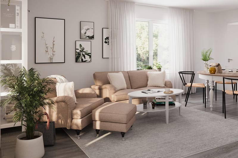 Howard Classic Sofagruppe Buet 2-seter+Lenestol+Fotskammel - Mørk beige - Howard sofagruppe