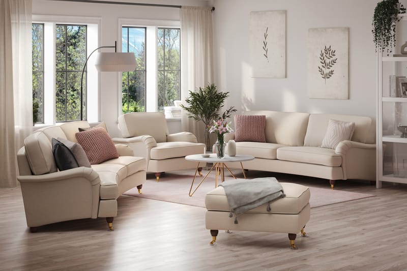 Howard Lyx Sofagruppe Buet 4+3-seter+Lenestol+Fotskammel - Beige - Møbler - Sofaer - Sofagrupper - Howard sofagruppe