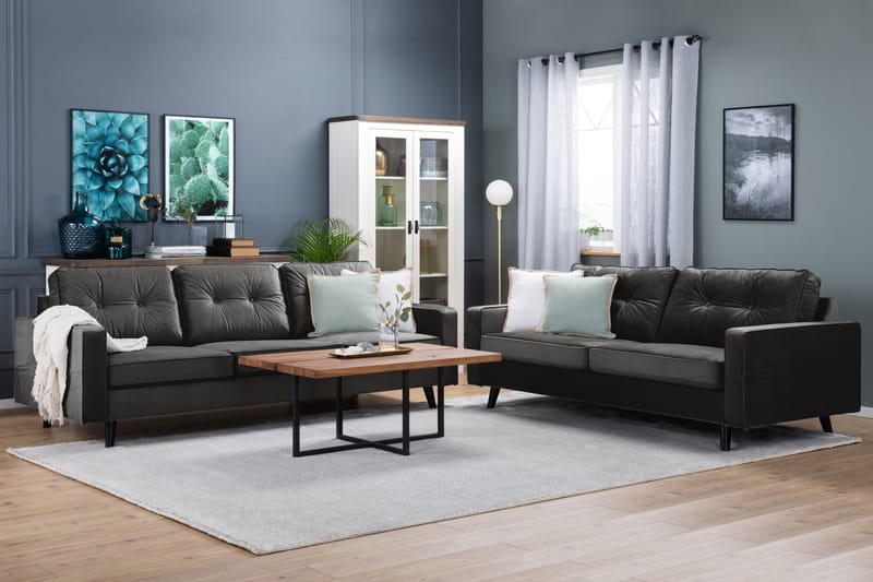 Monroe Sofagruppe 2,5-seter+3-seter Fløyel - Beige/Grå - Møbler - Sofaer - Sofagrupper - Howard sofagruppe