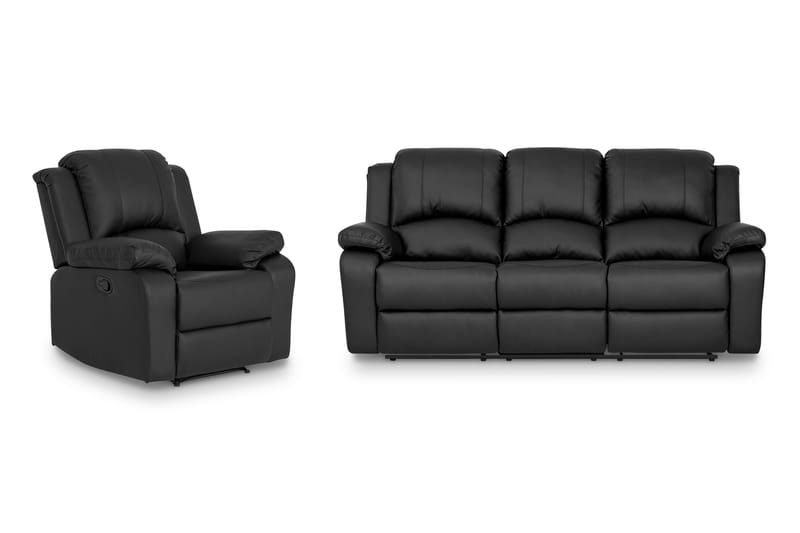 Norbo Recliner Sofagruppe 3+1 Kunstlær - Svart - Møbler - Sofaer - Sofagrupper