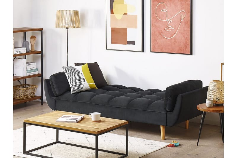 Asaby 3-seters Sovesofa - Fløyel/Svart - Møbler - Sofaer - Sovesofaer - 3 seters sovesofa