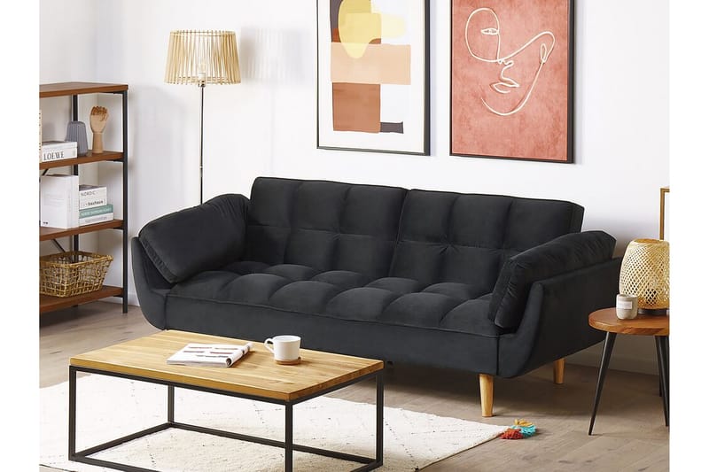 Asaby 3-seters Sovesofa - Fløyel/Svart - Møbler - Sofaer - Sovesofaer - 3 seters sovesofa