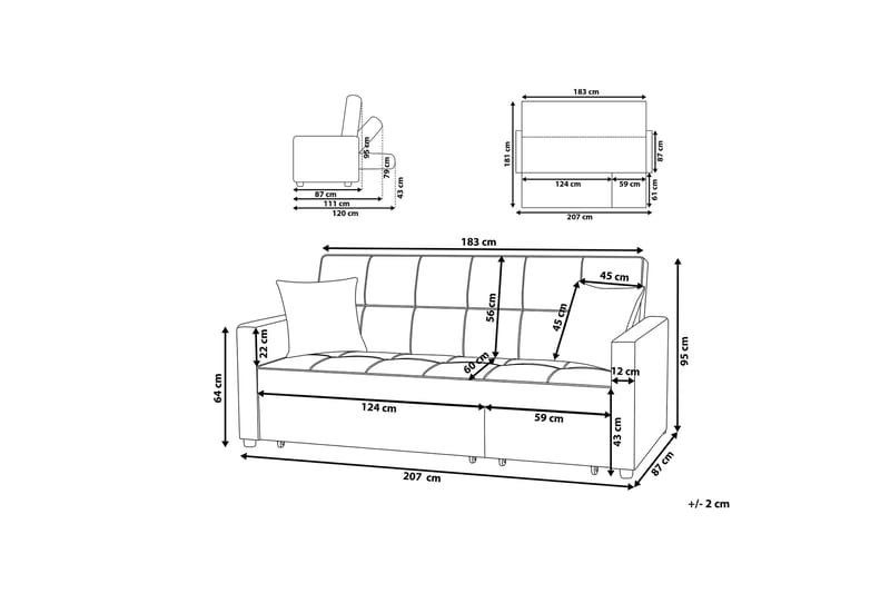 Glomma Sovesofa 207 cm - Grå - Møbler - Sofaer - Sovesofaer - 3 seters sovesofa