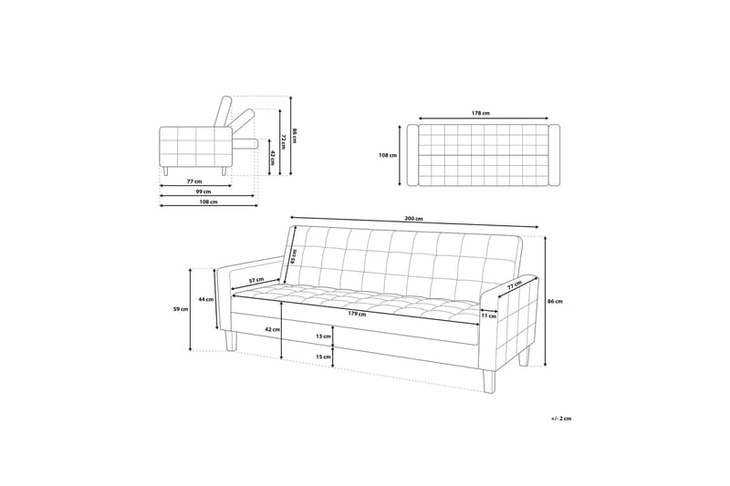 Vehkoo Sovesofa 200 cm - Grå - Møbler - Sofaer - Sovesofaer - 3 seters sovesofa