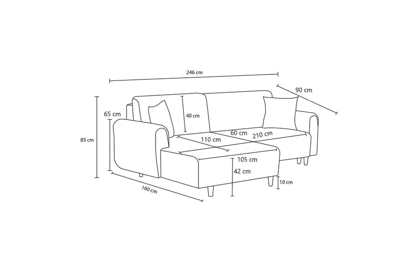 Alfie 4-seters Sovesofa med Divan - Brun - Møbler - Sofaer - Sovesofaer