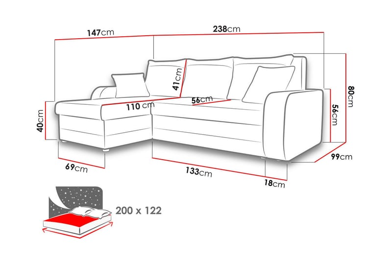 Alvared Dyp 3-seters L Sofa -Hjørnesovesofa Universal 230 cm - Beige / Svart / Hvit - Møbler - Sofaer - Sovesofaer