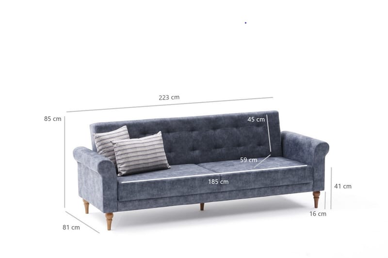 Benin Sovesofa 3-seters 185x109 - Antrasitt - Møbler - Sofaer - Sovesofaer