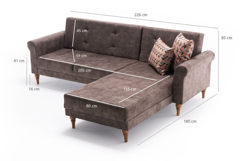 Benin Sovesofa m. Divan 4-seters 205x180 - Antrasitt - Møbler - Sofaer - Sovesofaer