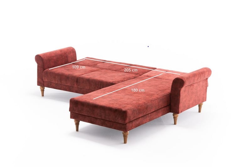 Benin Sovesofa m. Divan 4-seters 205x180 - Rød - Møbler - Sofaer - Sovesofaer