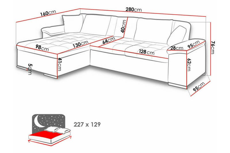 Camior 3-seters Hjørnesovesofa - Grå - Møbler - Sofaer - Sovesofaer