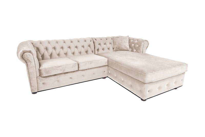 Chesterfield Deluxe Sovesofa 2-seters med Sjeselong - Beige - Møbler - Sofaer - Sovesofaer