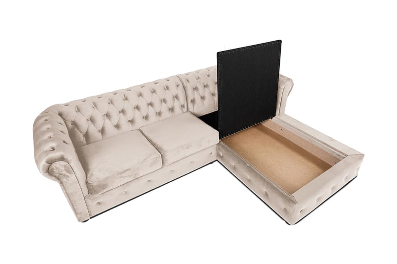 Chesterfield Deluxe Sovesofa 2-seters med Sjeselong - Beige - Møbler - Sofaer - Sovesofaer