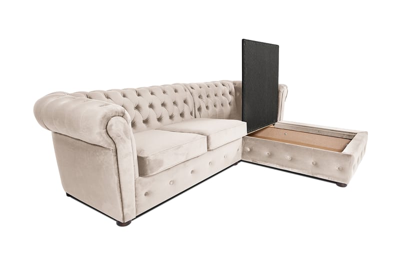 Chesterfield Deluxe Sovesofa 2-seters med Sjeselong - Beige - Møbler - Sofaer - Sovesofaer