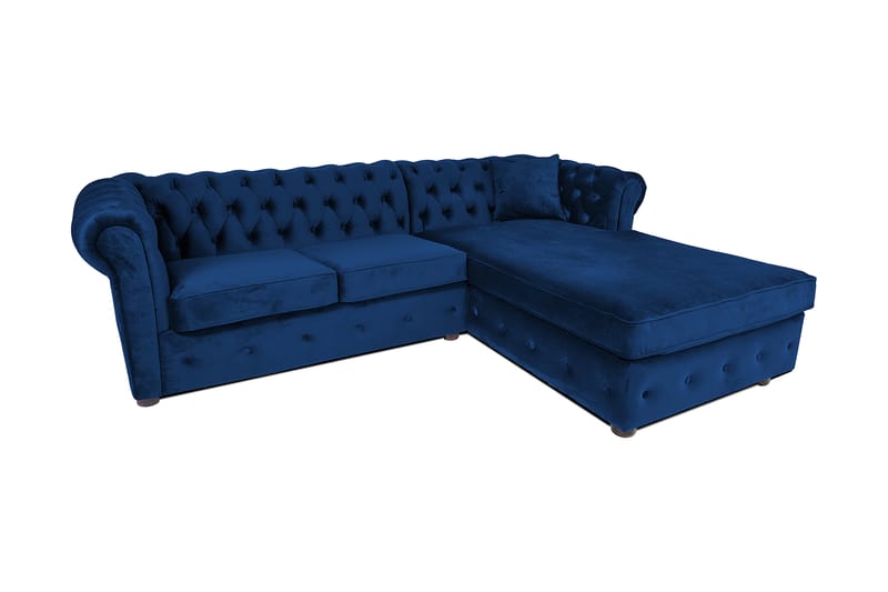 Chesterfield Deluxe Sovesofa 2-seters med Sjeselong - Blå - Møbler - Sofaer - Sovesofaer