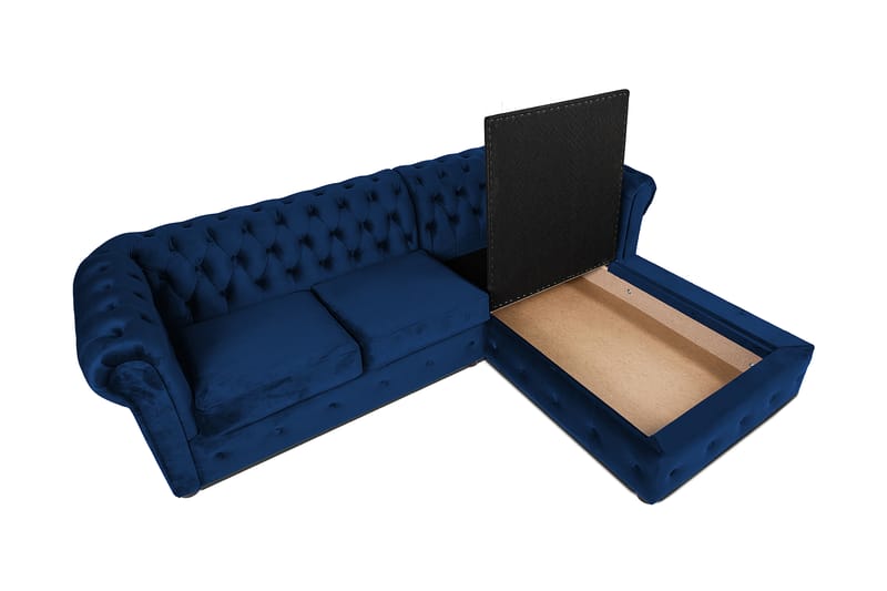 Chesterfield Deluxe Sovesofa 2-seters med Sjeselong - Blå - Møbler - Sofaer - Sovesofaer