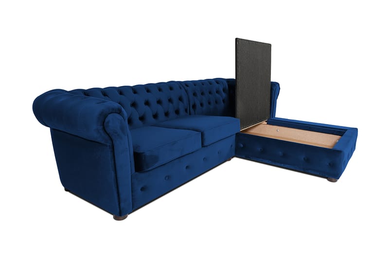 Chesterfield Deluxe Sovesofa 2-seters med Sjeselong - Blå - Møbler - Sofaer - Sovesofaer