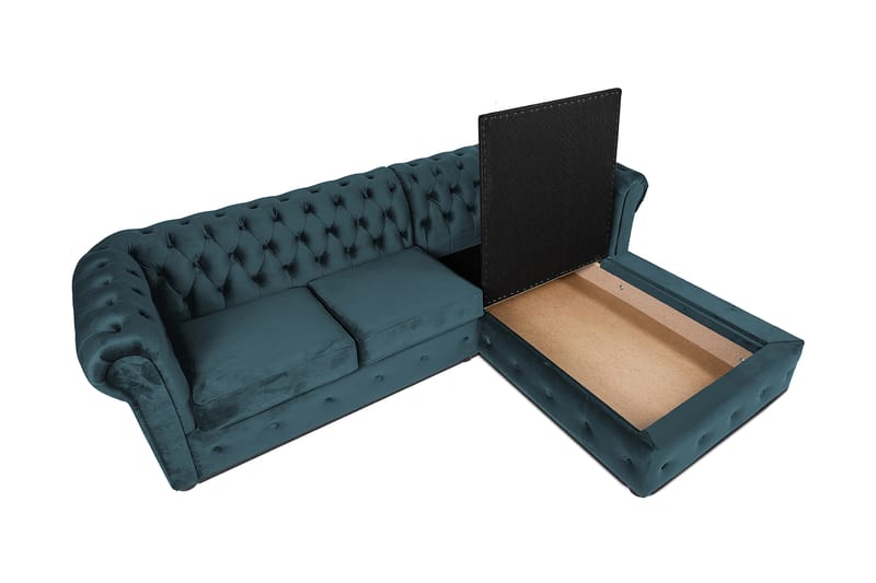 Chesterfield Deluxe Sovesofa 2-seters med Sjeselong - Blågrønn - Møbler - Sofaer - Sovesofaer