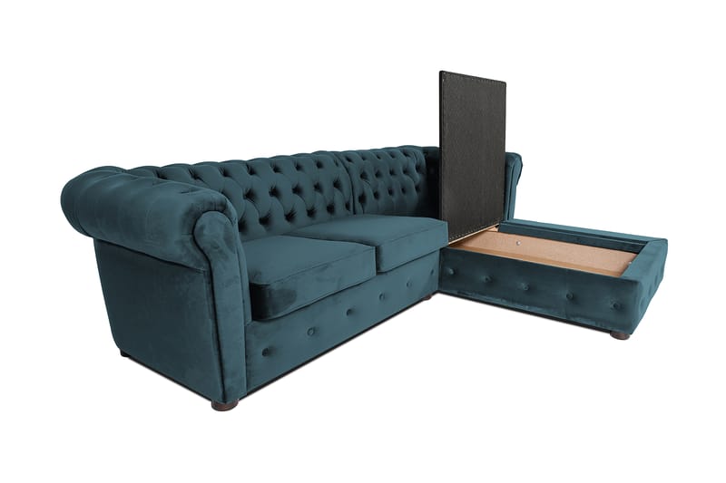 Chesterfield Deluxe Sovesofa 2-seters med Sjeselong - Blågrønn - Møbler - Sofaer - Sovesofaer