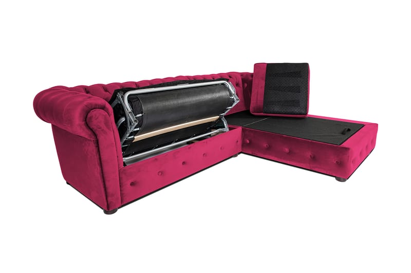 Chesterfield Deluxe Sovesofa 2-seters med Sjeselong - Cerise - Møbler - Sofaer - Sovesofaer