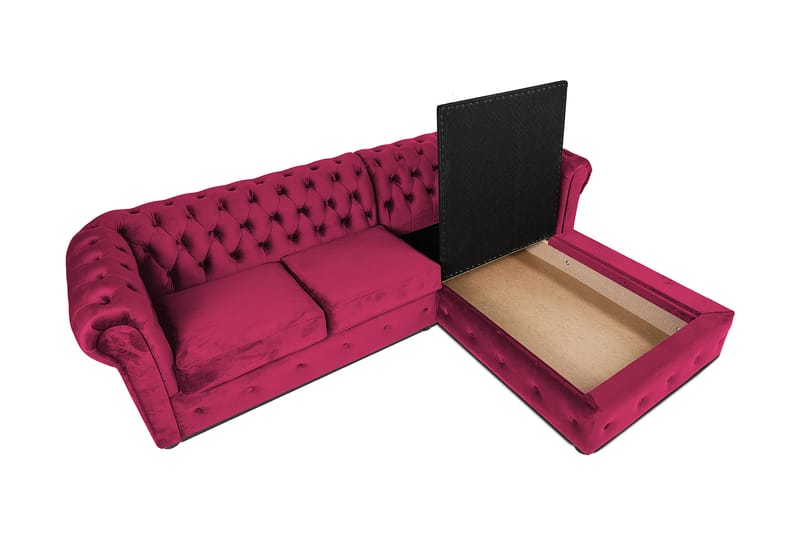 Chesterfield Deluxe Sovesofa 2-seters med Sjeselong - Cerise - Møbler - Sofaer - Sovesofaer