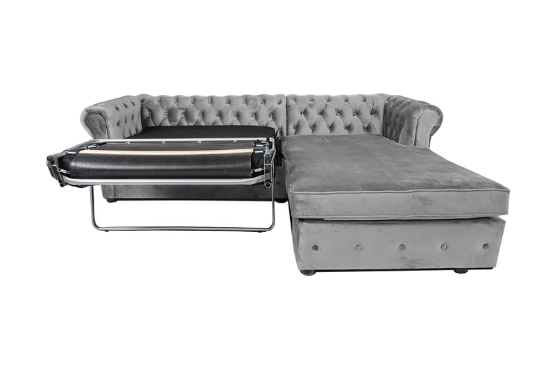 Chesterfield Deluxe Sovesofa 2-seters med Sjeselong - Grå - Møbler - Sofaer - Sovesofaer