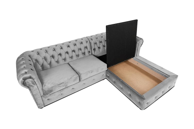 Chesterfield Deluxe Sovesofa 2-seters med Sjeselong - Grå - Møbler - Sofaer - Sovesofaer