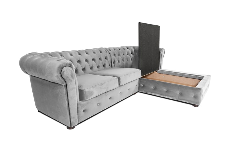 Chesterfield Deluxe Sovesofa 2-seters med Sjeselong - Grå - Møbler - Sofaer - Sovesofaer