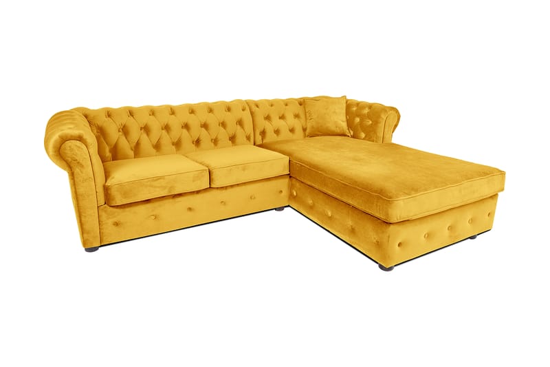 Chesterfield Deluxe Sovesofa 2-seters med Sjeselong - Gul - Møbler - Sofaer - Sovesofaer