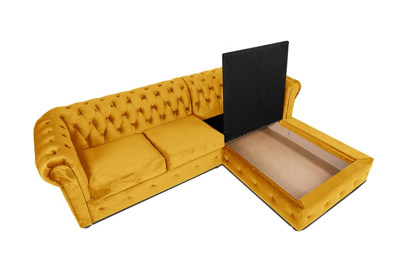 Chesterfield Deluxe Sovesofa 2-seters med Sjeselong - Gul - Møbler - Sofaer - Sovesofaer