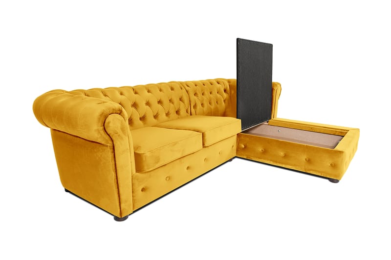 Chesterfield Deluxe Sovesofa 2-seters med Sjeselong - Gul - Møbler - Sofaer - Sovesofaer