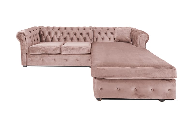 Chesterfield Deluxe Sovesofa 2-seters med Sjeselong - Lysrosa - Møbler - Sofaer - Sovesofaer